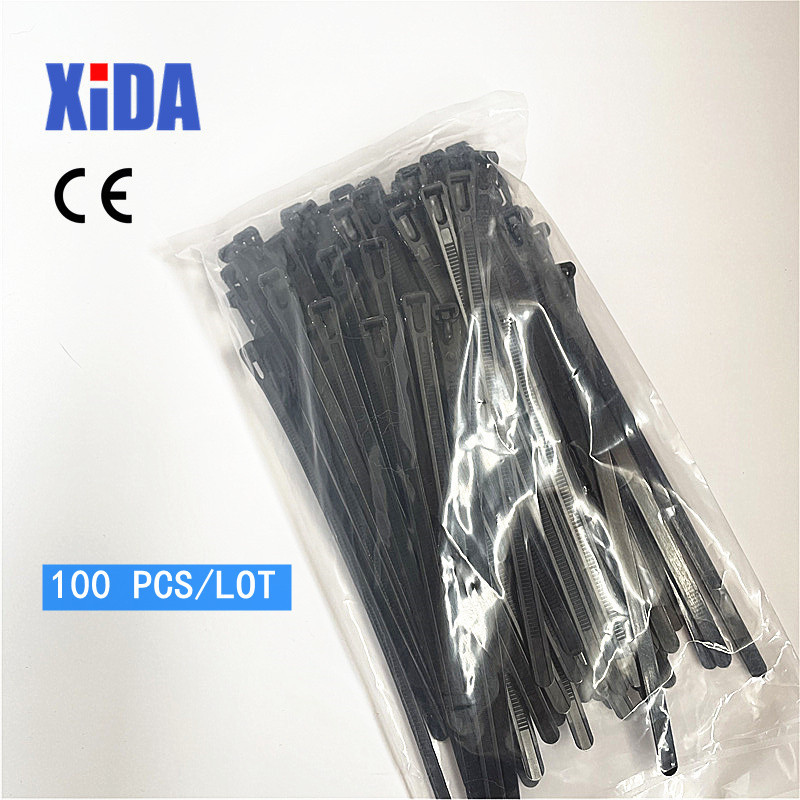 Black Releasable Nylon Cable Ties May Loose Slipknot Tie Reusable Packaging Plastic Zip Tie Wrap