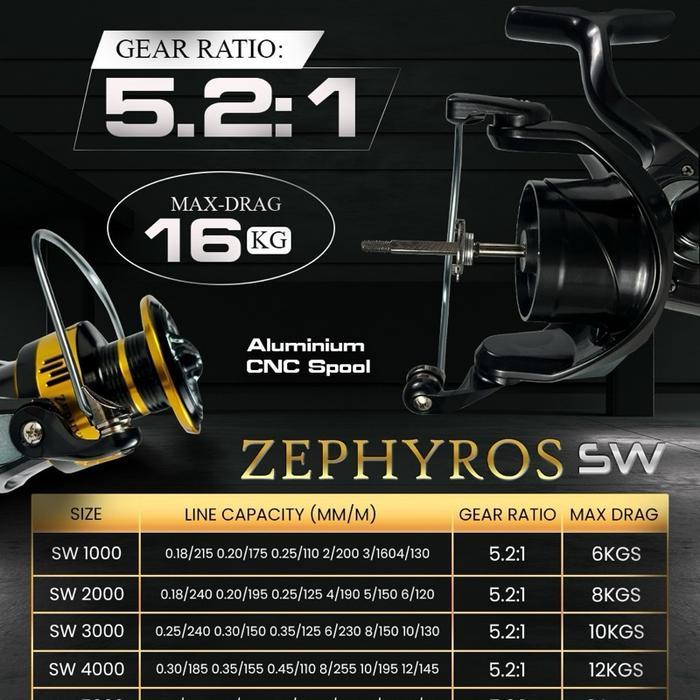 Reel Exori Zephyroe Sw 3000-6000 Alat Pancing dengan Gear Ratio 5.2:1 dan Spool Alunium CNC untuk
