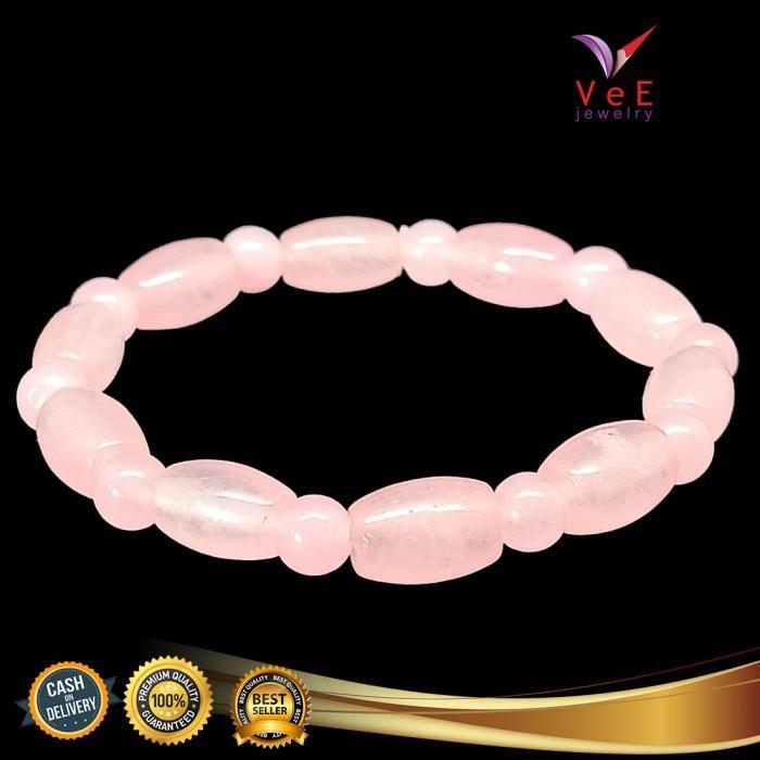 SALE Gelang Batu Giok Cina Asli Pink Muda Tabung - Vee Pria Wanita Terapi