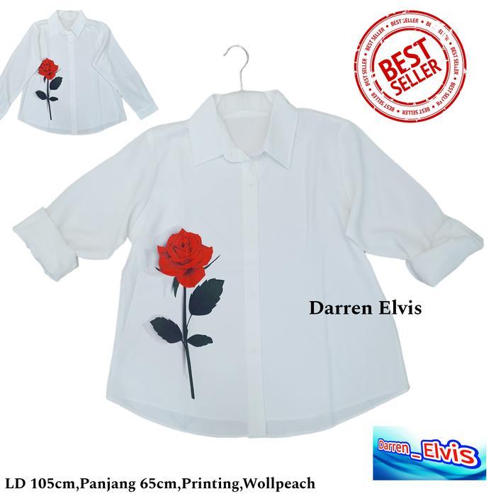 Termurah Kemeja Putih Import Wanita Motif Print Bunga Rantai Paling Laris