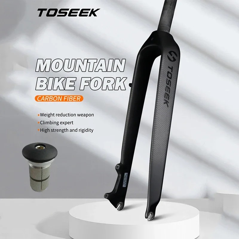 JUAL  TOSEEK 26 /27.5/29 Inch Carbon Fiber Bike Fork Straight/Tapared Tube MTB Fork 9*100mm Mountain