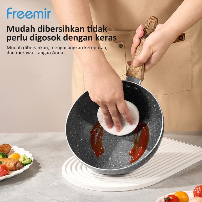 [MEGA SALE] freemir Wajan Anti Mengelupas Cekung 20 cm Granit Wajan Anti Lengket Set Wajan+Tutup