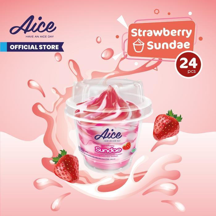 Aice Ice Cream Strawberry Sundae Cup Es Krim (1 karton = isi 24 pcs)