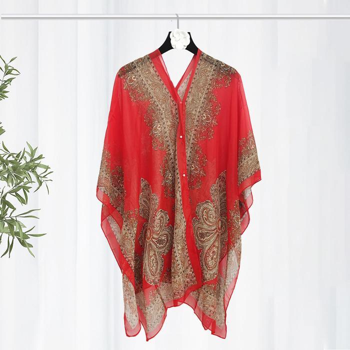 Cardigan Wanita Syal Sutra Serbaguna Selendang Motif Bunga Mutiara Pelindung Uv Outer Pantai Elegan
