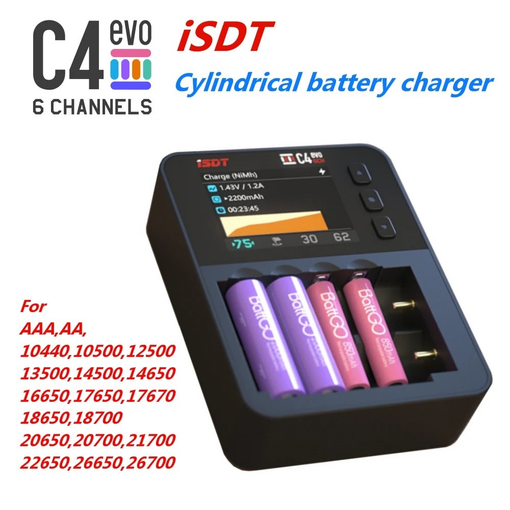 DISKON ISDT C4 EVO Smart Battery Charger with Type-C QC3.0 Output for AA AAA Li-ion Battery with IPS