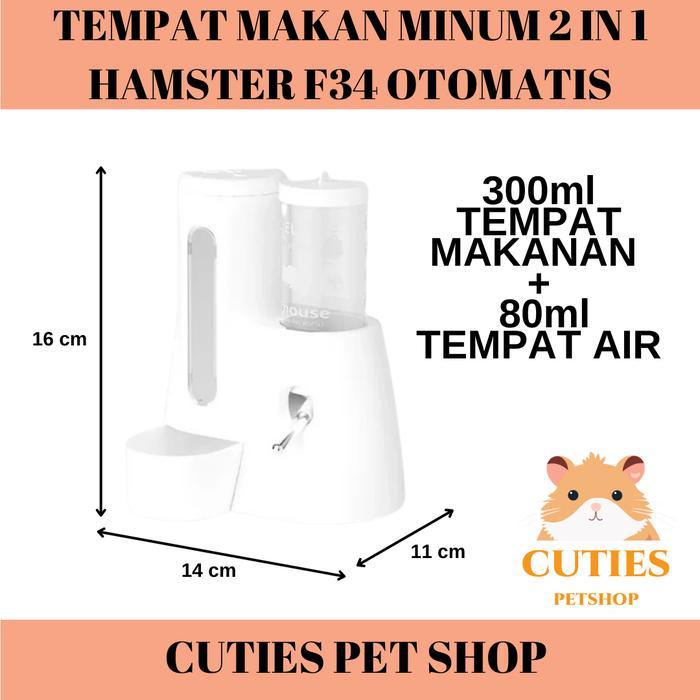 Cuties Pet Shop TEMPAT MAKAN MINUM HAMSTER F34 OTOMATIS 2IN1 PET FEEDER DISPENSER HAMSTER 300ML +