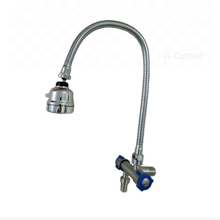 Kran angsa double cuci piring / kran sink fleksibel dapur double