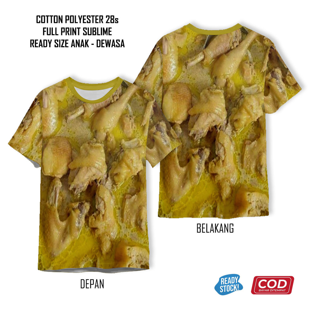 Kaos Opor Ayam Ketupat Rendang Goreng Ati Ampela Sayur Lodeh Full Printing Keren | Baju Makanan Leba