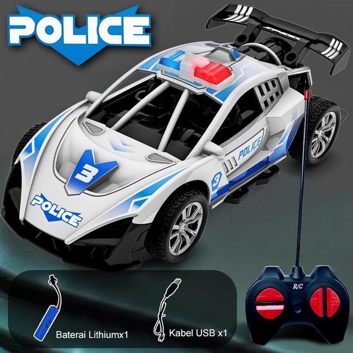 Habibi Mobil Remote Polisi 30KM/Jam Drift Ekstrem & Lampu Strobe Remote 49MHz 15 Meter Hadiah Anak