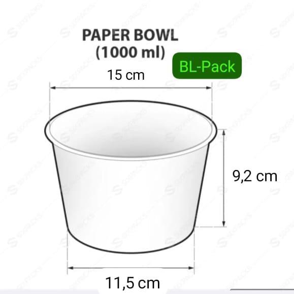 Paper Bowl 1000 Ml Polos Tanpa Tutup