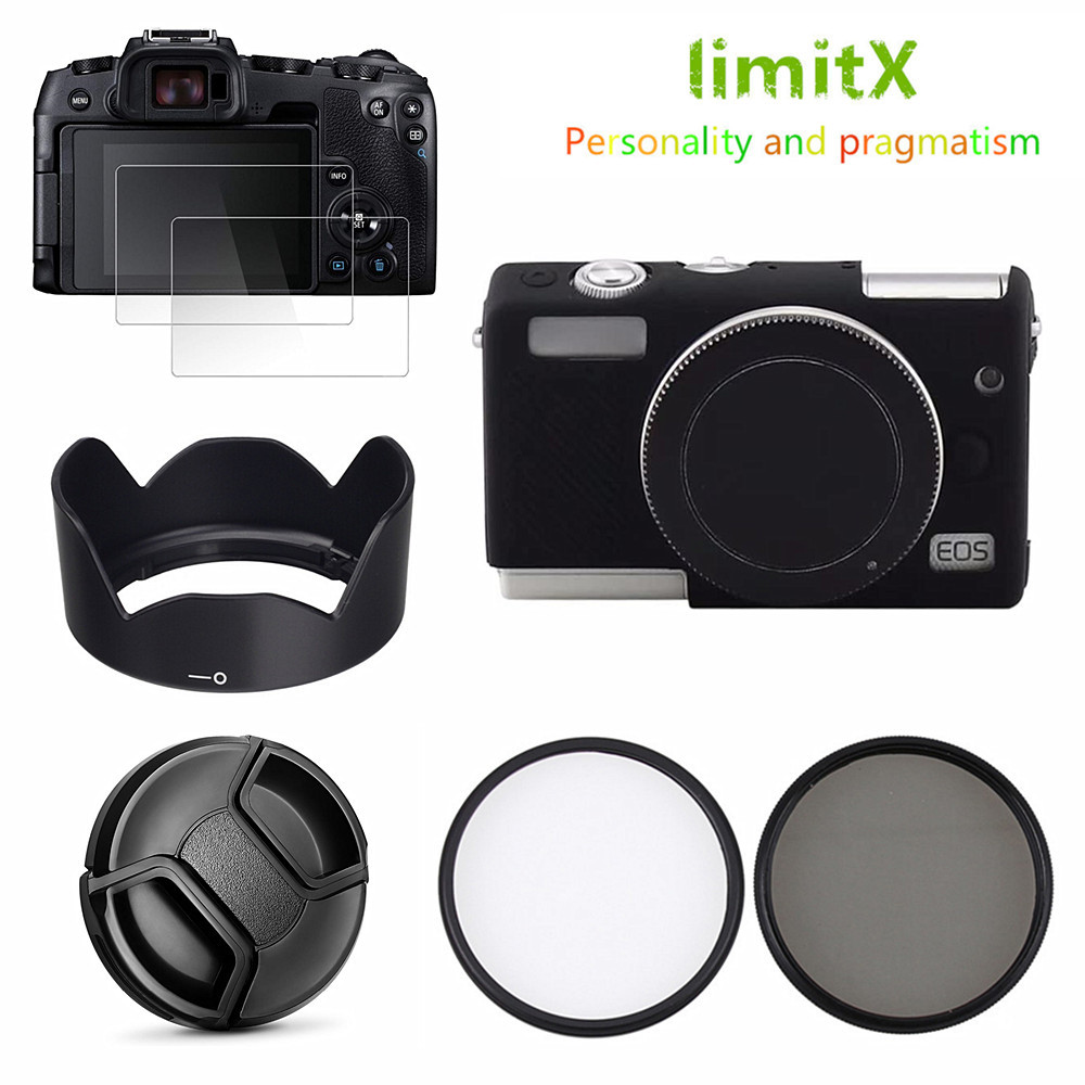 Protection Kit Camera Silicone Case Skin Cover Screen Protector UV CPL Filter Lens Hood Cap For Cano