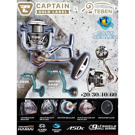 REEL CAPTAIN LYFE GOLD LEBEL POWER HANDLE 1000-3000 - REEL SPINNING CAPTAIN GOLD LEBEL