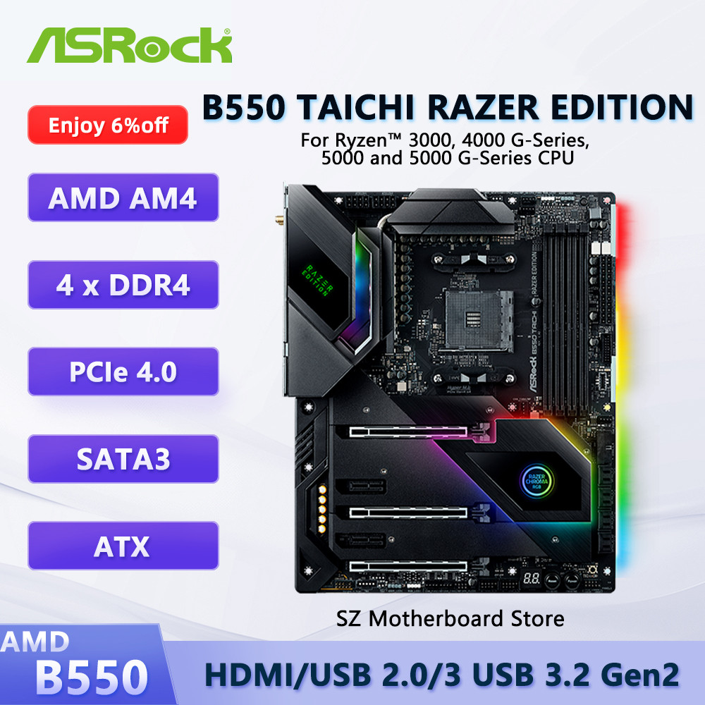 ASROCK B550 TAICHI RAZER EDITION B550 AM4 Motherboard For Ryzen 5/7/9 5600X 5800X 5900X Update BIOS