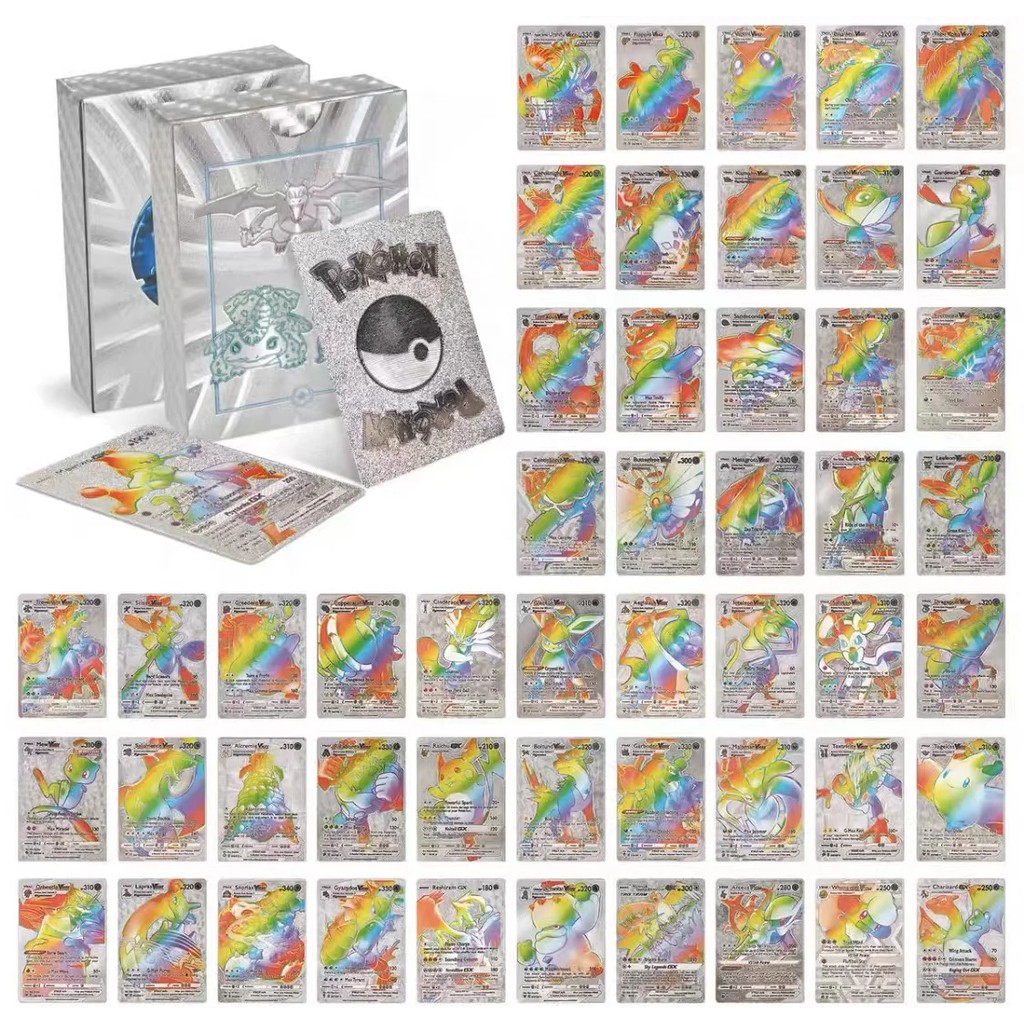 Anime Pokemon Cards 55Pcs Charizard Pikachu Gold Colorful English Black Rainbow Rare Battle