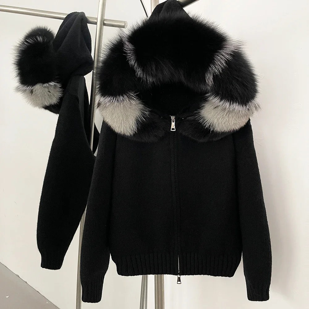 Coat Women Cardigan Natural Fox Fur Coat Women Real Mongolian Fur Knitwear Female Spring Autumn