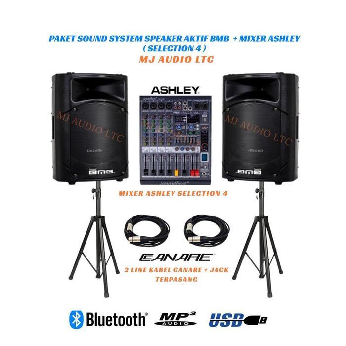 PAKET SOUND SYSTEM SPEAKER AKTIF BMB MN115A + MIXER ASHLEY SELECTION 4