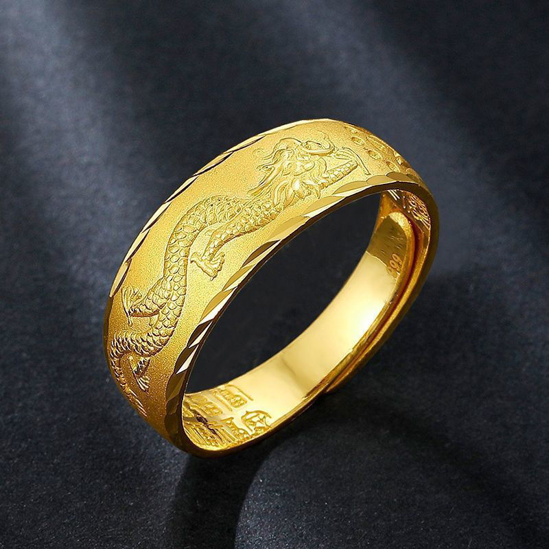 Luxury 24K 9999 Pure Gold real gold Men's Vintage Open Fashion Ring Dragon Pattern Open Ring