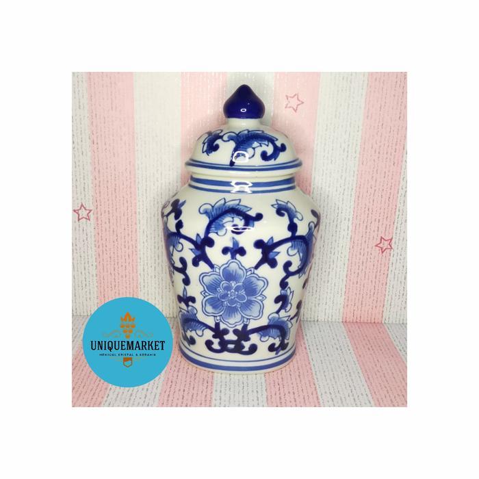 TOPLES KERAMIK BIRU PUTIH BUNGA/ PAJANGAN TOPLES KERAMIK BIRPUT BUNGA