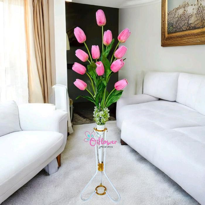 Bunga Hias Tulip Jumbo Satu Set Lengkap Dengan Vas Hiasan Dekorasi Sudut Ruangan