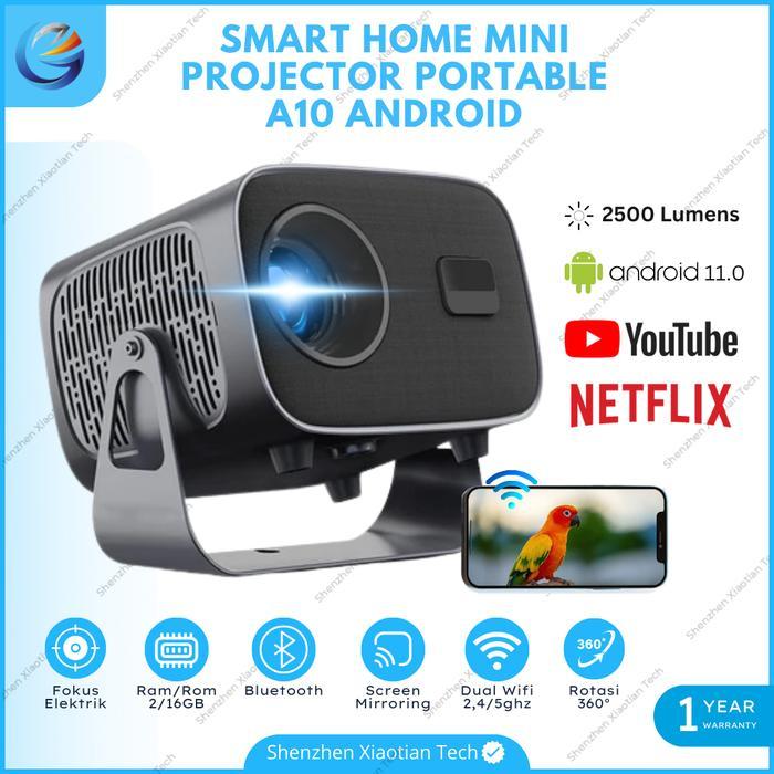 Proyektor Mini LED A10 Android 11.0 Wifi 2500 Lumens Proyektor Mini Android TV Proyektor Mini