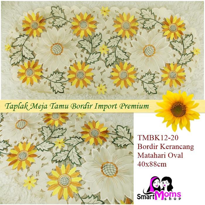 TAPLAK MEJA TAMU BORDIR /TAPLAK BORDIR SHABBY CHIC OVAL MATAHARI KREM