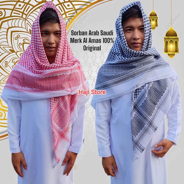 sorban arab merah putih dan hitam putih 100% original