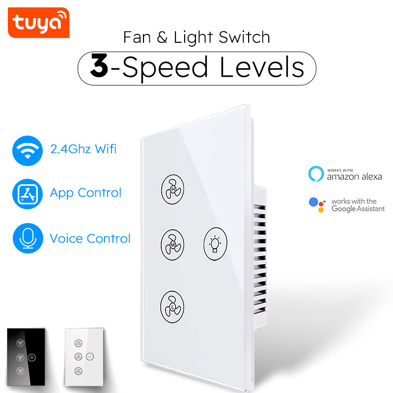 Tuya Wifi Smart Switch for Ceiling Fan LED Light Tuya Smart Life Alexa Google Voice Control Touch US