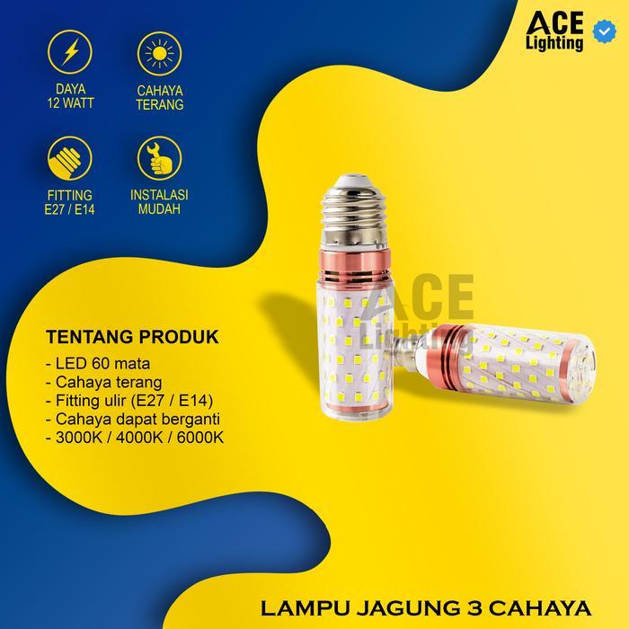 Lampu jagung 60 mata LED 3 Warna Fitting E27 candle light fitting E14