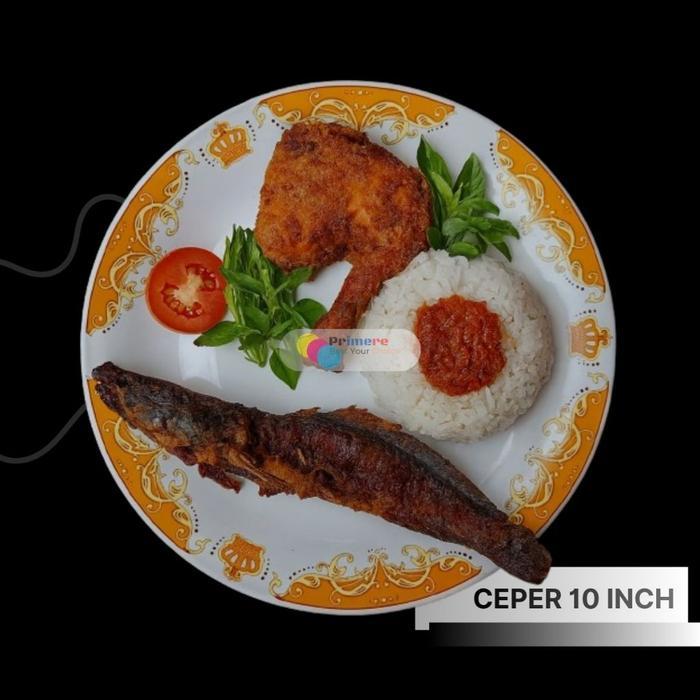 Piring Makan Keramik Besar 10 Inch Ceper 1/2 Lusin Mahkota Gold Aesthetic Packing Kayu