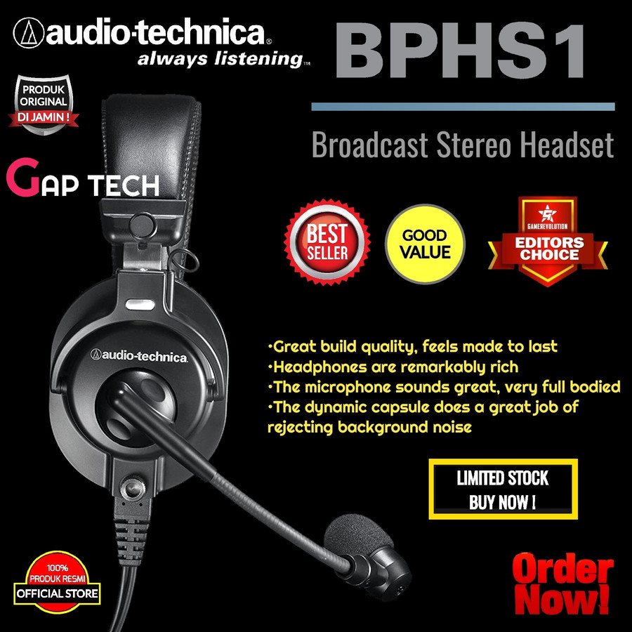Audio Technica BPHS1 Broadcast Stereo Headset Original Garansi Resmi Audio Technica 1 Tahun