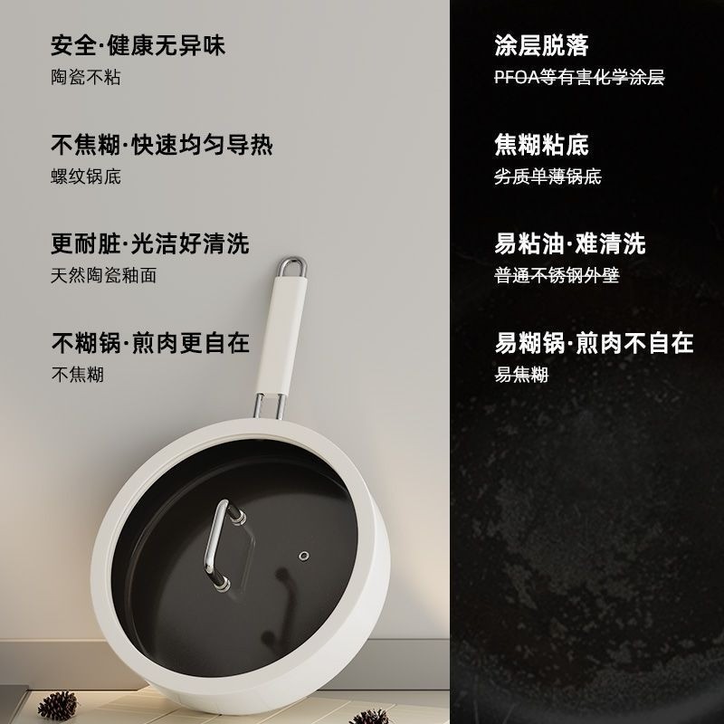 Titanium crystal ceramic frying pan, non stick pan, kitchen dual-use frying pan, gas stove,