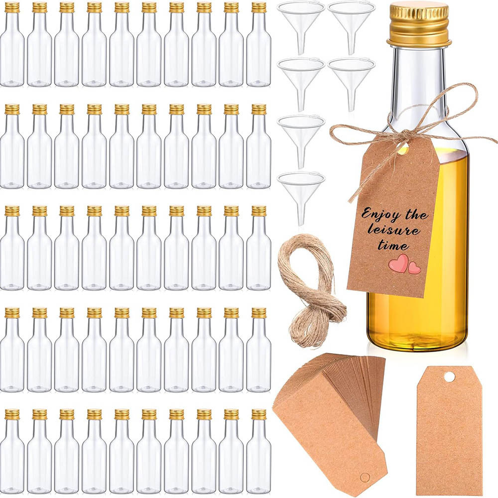 1.7oz Plastic Spirit Bottles Mini Liquor Bottles Set, Mini Plastic Alcohol Shot Bottles with Caps,