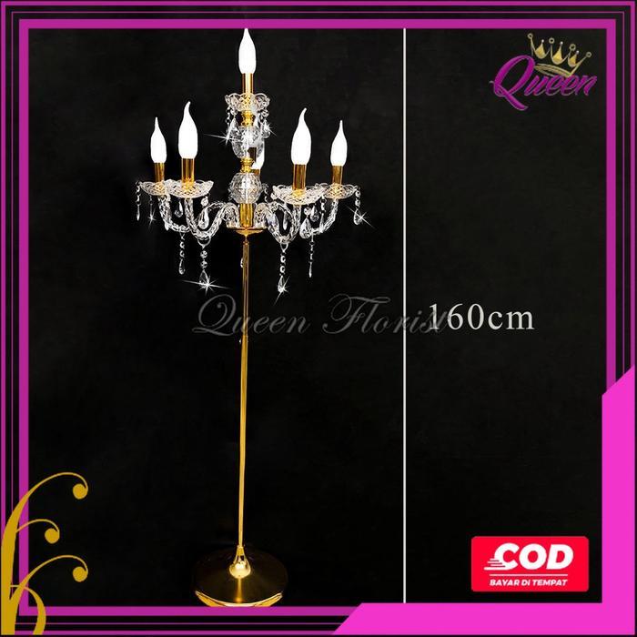 1 Set Lampu Standing / Berdiri Lilin Chandelier Cabang 6 Kristal Akrilik - Lampu dekorasi pelaminan