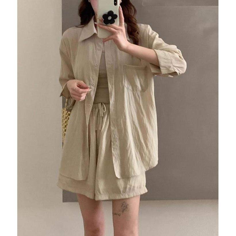 Kiyomi One Set (Tanpa Tanktop) // Setelan Pantai Terbaru //Setelan Kemeja// One Set Sexy Kekinian