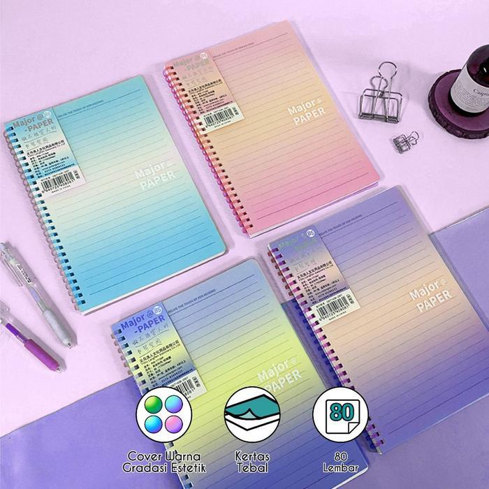 Binder Notebook Spiral B5 Kertas Tebal 80 Lembar Cover Gradasi Warna Pastel Notebook Aesthetic
