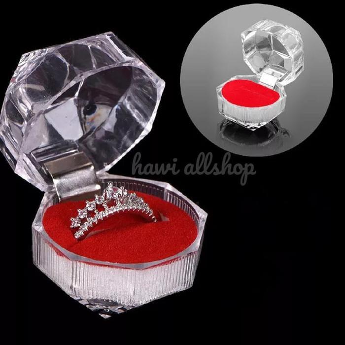 Kotak Cincin Mika Bening Kristal Tempat Cincin Lamaran Tunangan /Wadah/Box 1cincin Hadiah Kado