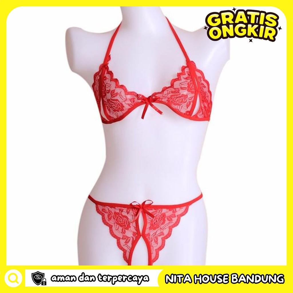 BRA SET OPEN GSTRING LINGERIE WANITA LACE BRA PRIVASI AMAN