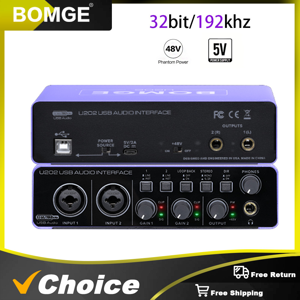 BOMGE U202-P USB Audio Interface 32-Bit/192kHz Resolution with Mic Preamplifier XLR/TSR/TS