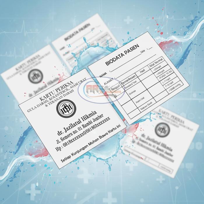100 PCS KARTU PERIKSA GULA DARAH, KOLESTEROL, ASAM URAT dan TENSI