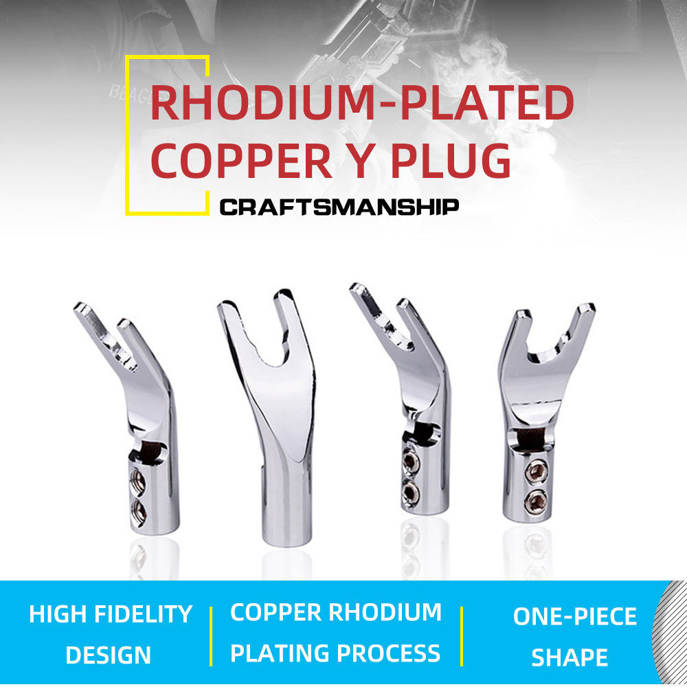 4PCS Audio Jack Y Banana Plug Solder Wire Conector U/Y Rhodium Plated Copper Screw Fork HiFi Speaker