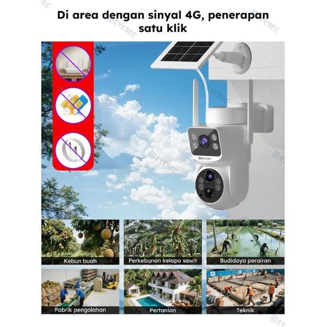 EYESEC CCTV 4G CCTV OUTDOOR 6MP Tenaga Surya Kamera Outdoor Waterproof IP65 dengan Teknologi VSIM &