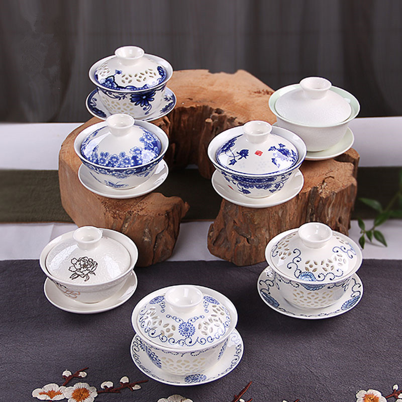 Chinese Tureen Tea Cup Set Ceramic Kungfu Tea Cup Saucer Set Drinkware