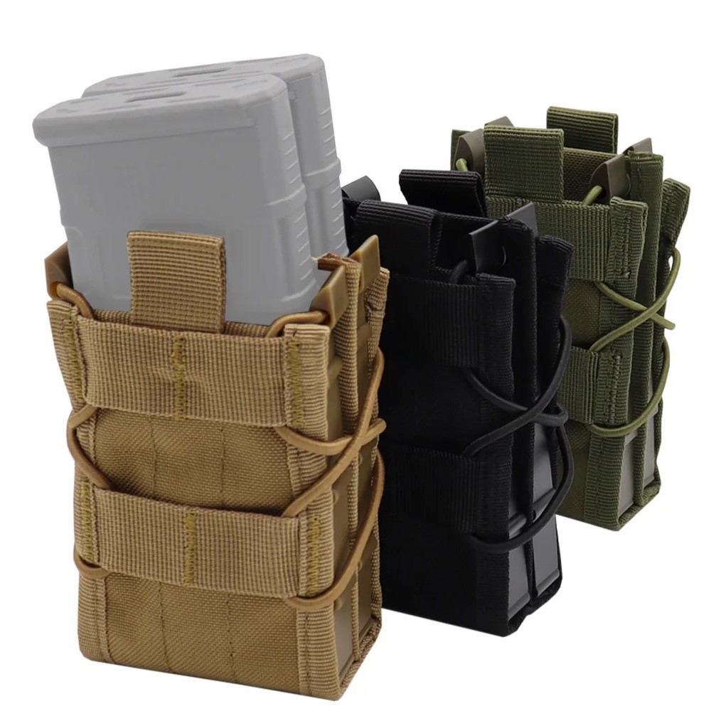 Tactical MOLLE Airsoft Airgun Double Mag Pouch for AR15/M4/16 5.56 Rifle&Pistol, Hunting Vest