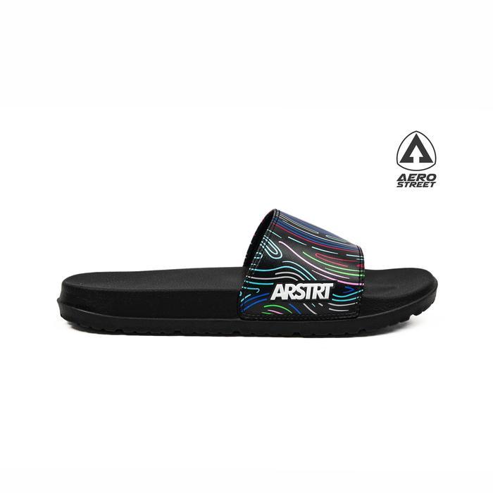 PROMO Aerostreet 39-44 Volt Hitam Hitam - Sandal Sendal Selop Slip On Casual Pria Wanita Aero