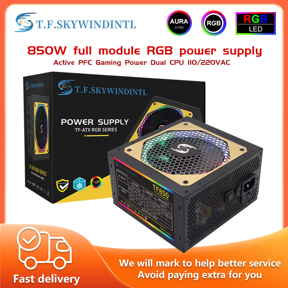 850W PC PSU Power Supply Gaming Quiet 120mm RGB Fan With RGB control switch ATX Desktop Computer Pow
