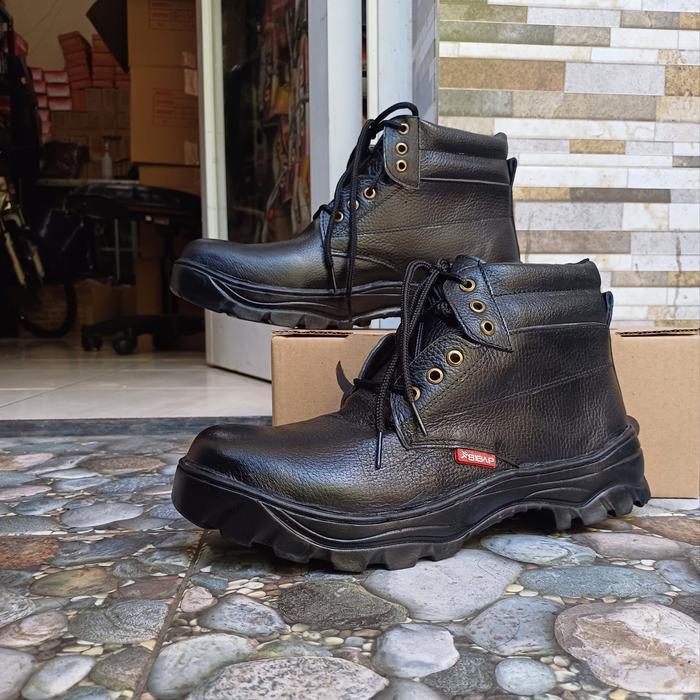 "New" sepatu safety boot kulit asli boyken fullblack ujung besi.