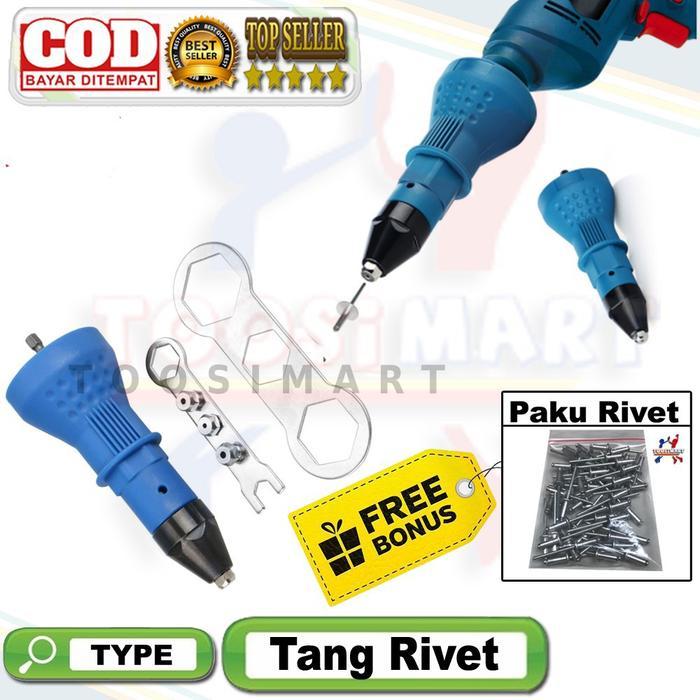 "New" Alat Tang rivet rivet alat konektor adaptor mata bor bonus paku rivet Cordless