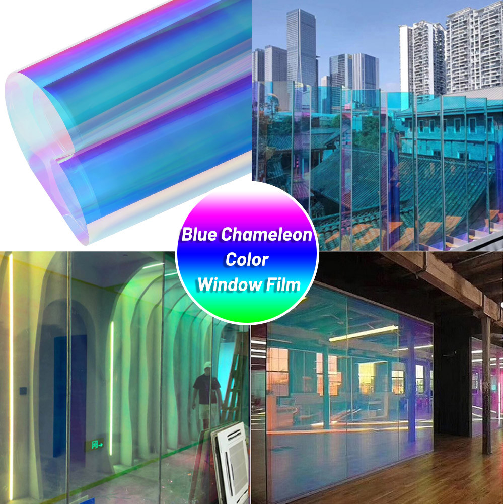 Chameleon Blue Color Window Film VLT58% Rainbow Effect Iridescent Clear Film Holographic Vinyl Solar
