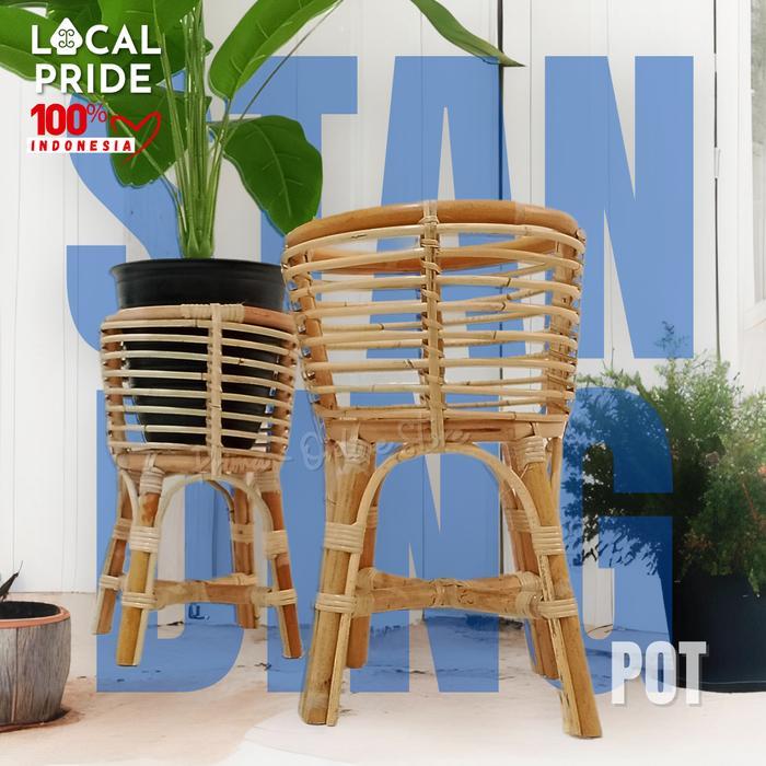 "New" Standing Pot Rotan Alami & Sintetis Aesthetic Vas Bunga Rotan Ukuran 35 - 55 Cm Untuk Tanaman