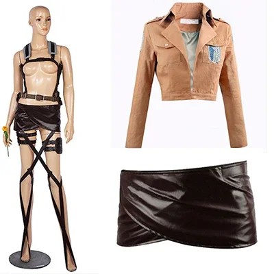 Attack On Titan Cosplay Shingeki No Kyojin Mikasa Ackerman Cosplay Costume Jacket Shawl Belt Suit
